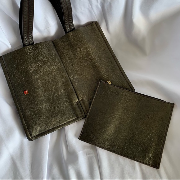 BALLY Brown Metallic Medium Leather Tote - Picture 2 of 11